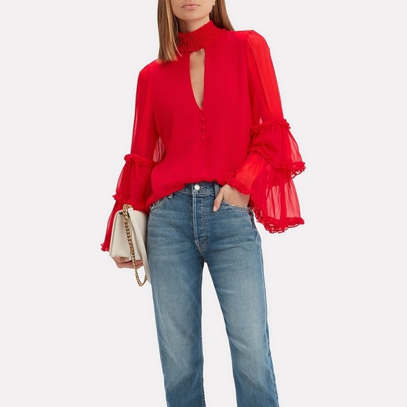 Alexis Hiro red mock neck silk long sleeve top NWOT - Picture 7 of 11